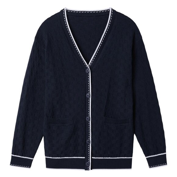 Rhone women's Birdie Oversized Cardigan sweater size S small navy blue white - Picture 1 of 11